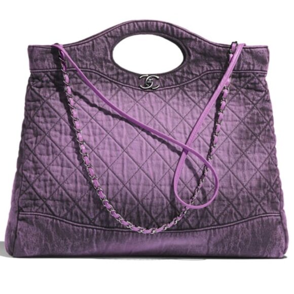 $3200 NWT CHANEL 2020C Purple Black Acid Wash Denim Quilted Small Shopping Bag - Picture 2 of 16